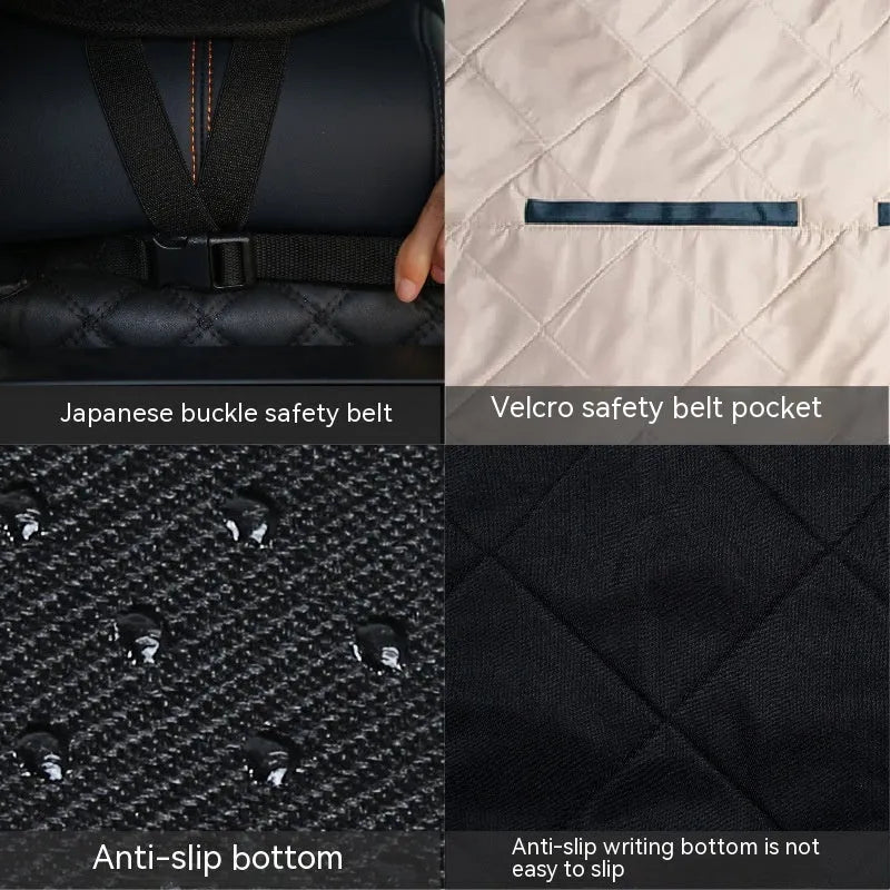 Rear car dog bed made of Oxford cloth in black, measuring 127x35x55 cm, placed on a car back seat