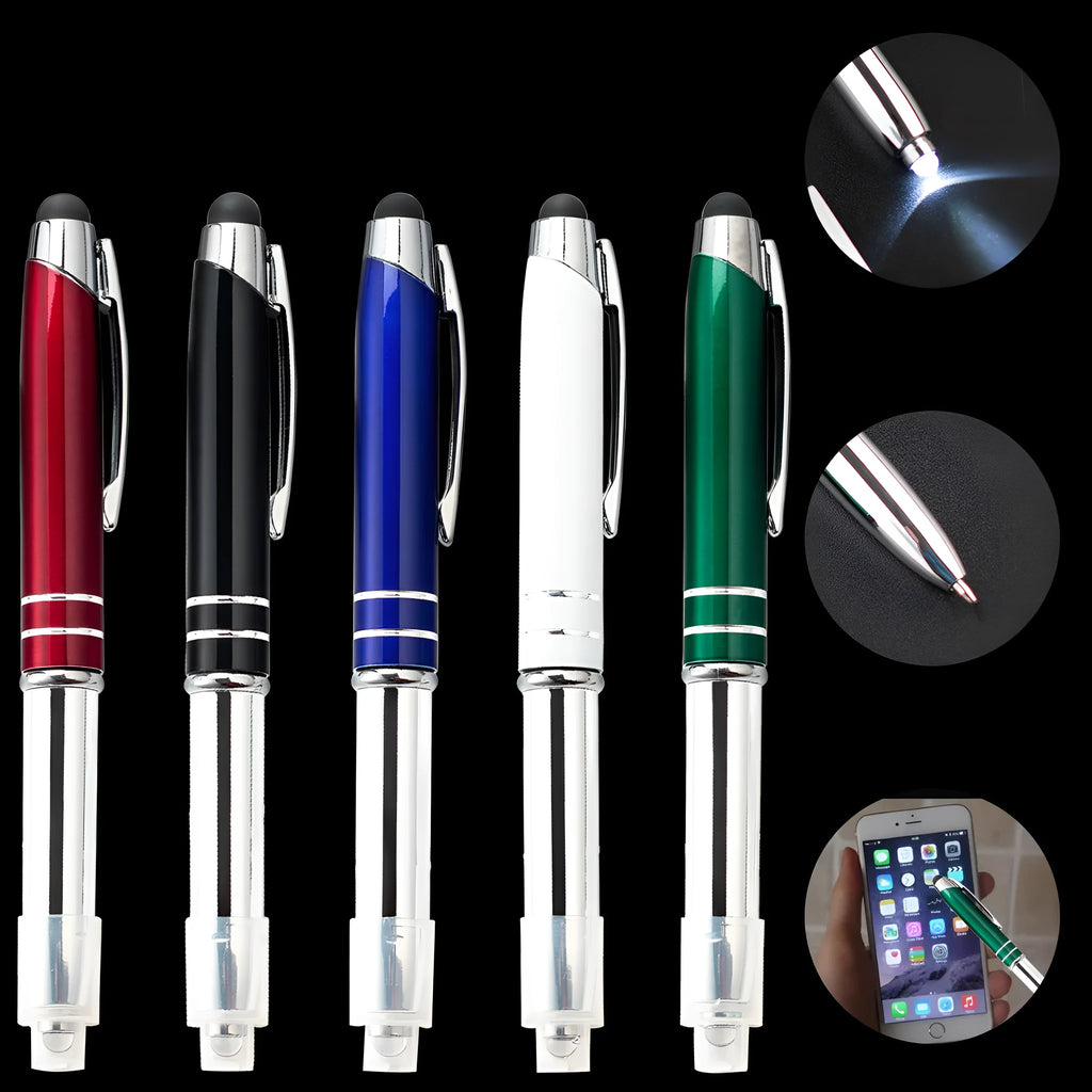 Multifunctional metal capacitive stylus pen with LED light in five colour options