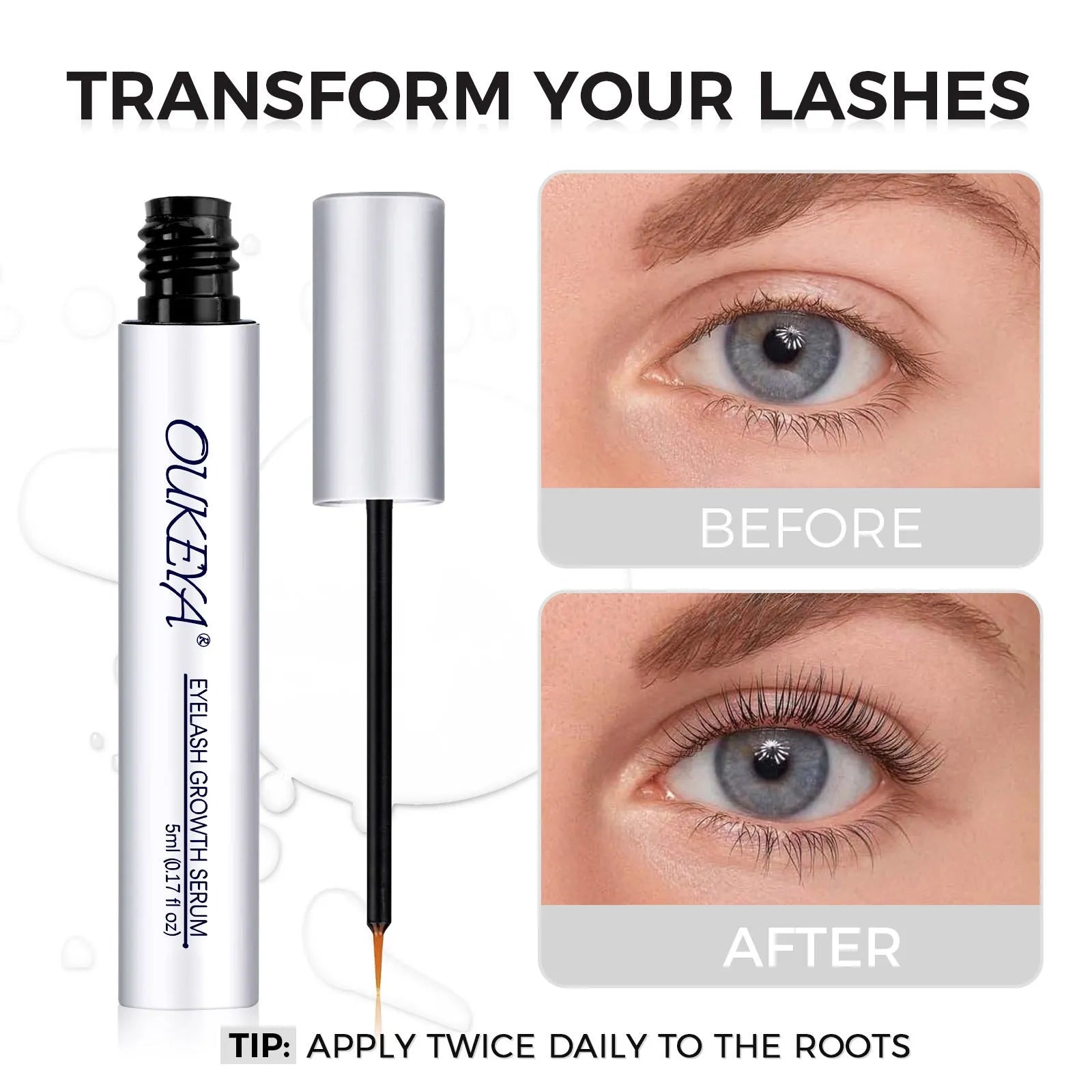 Silver packaged 5ml eyelash growth essence bottle for gentle eyelash repair and care