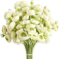 Simulation mini bridal bouquet with silk flowers in white on a table for home decoration