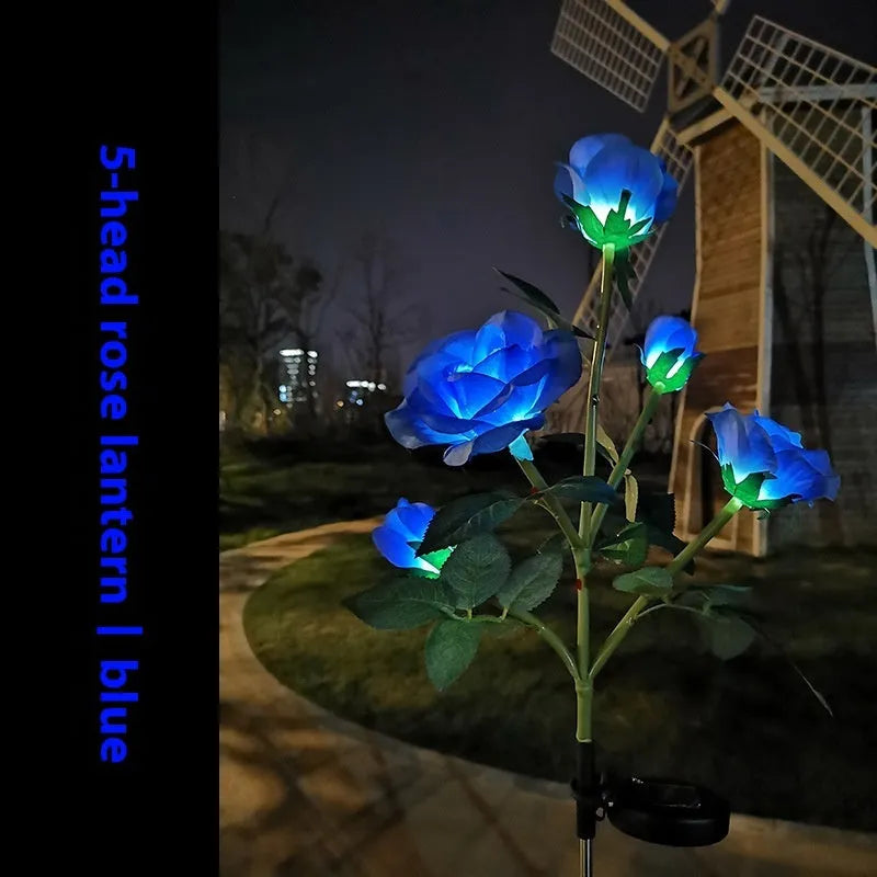 Flower-shaped solar LED ground lamp for garden lighting with colour-changing LEDs