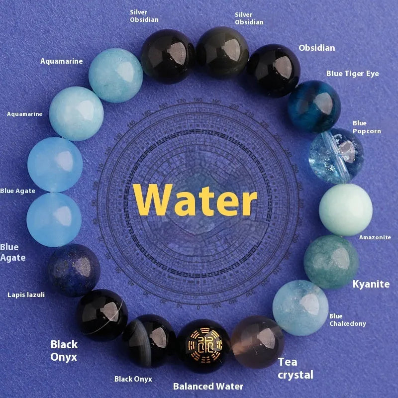 Natural agate energy bracelet with Chinese lucky symbols in three bead sizes