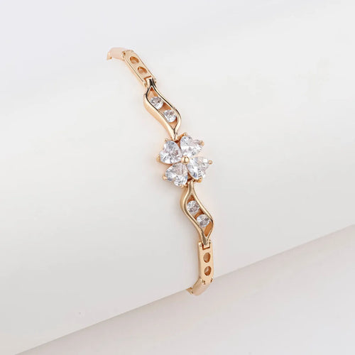 18K gold-plated brass women's bracelet with butterfly clover motif and zircon stones
