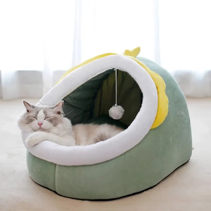 Semi-closed cloth pet bed in light gray Totoro colour with semi-open front and padded base