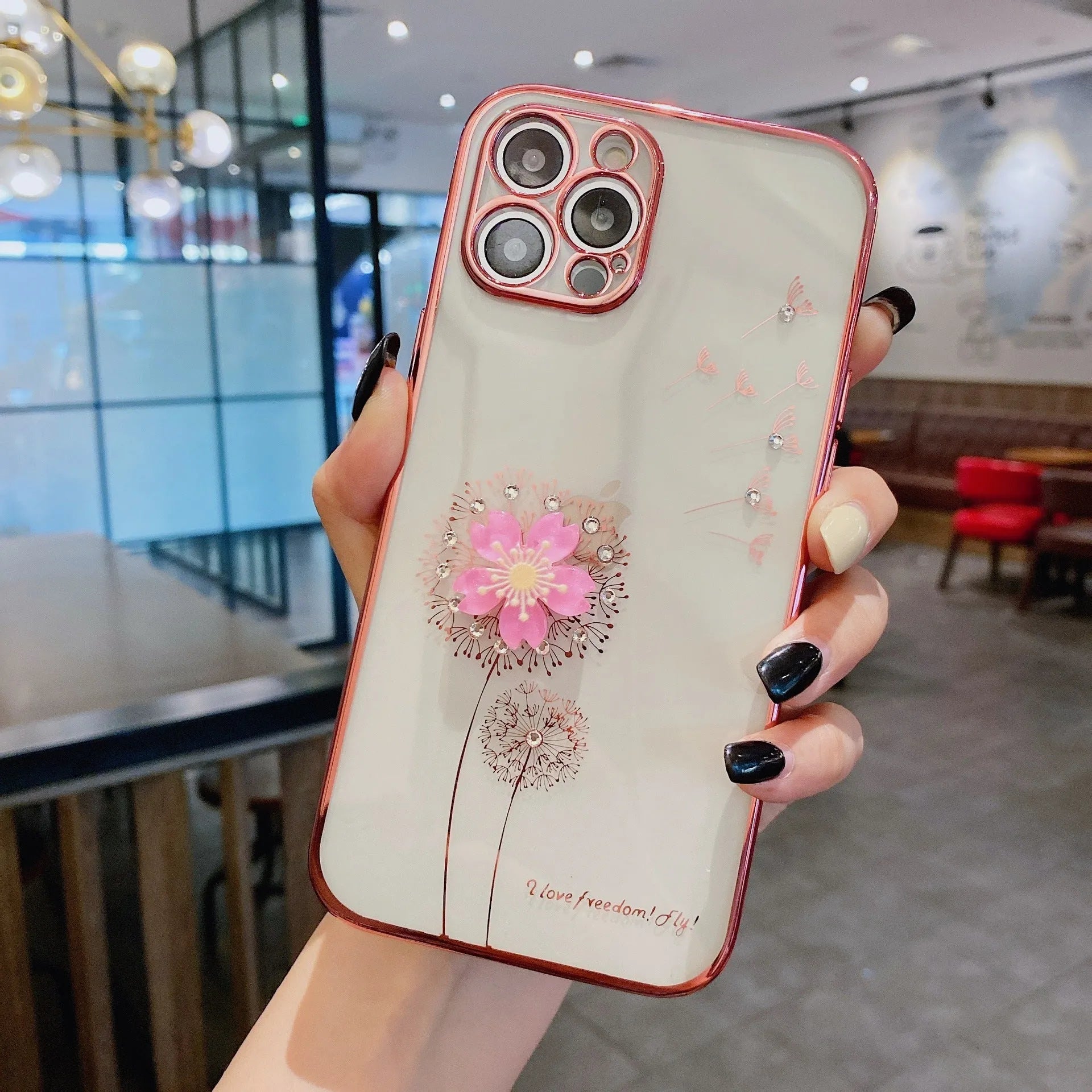 3D floral design phone case with spin stand for iPhone models