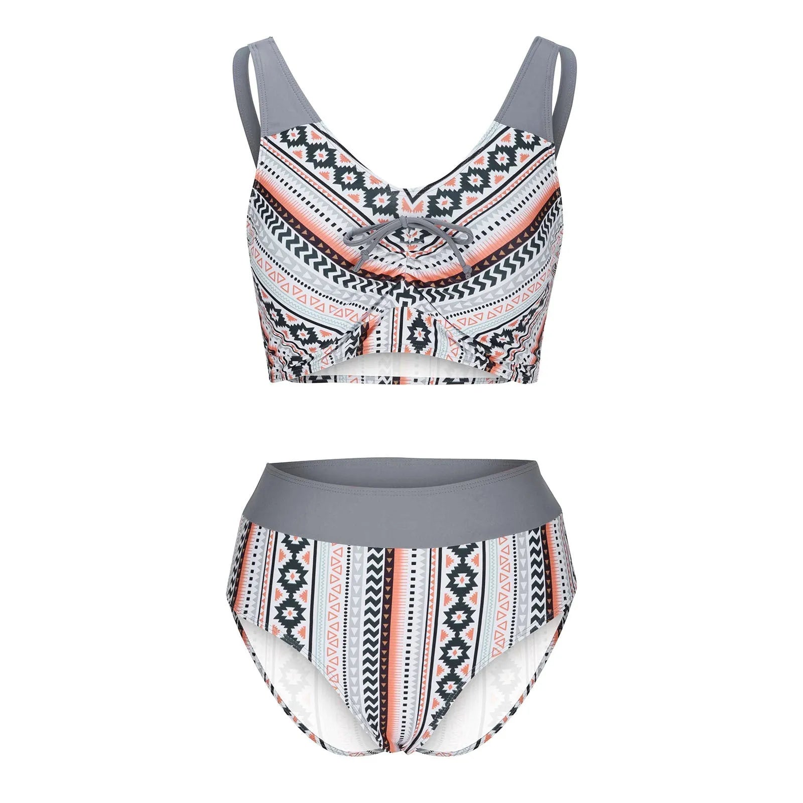 Women's polyester bikini set in briefs style showing blue and grey colour options