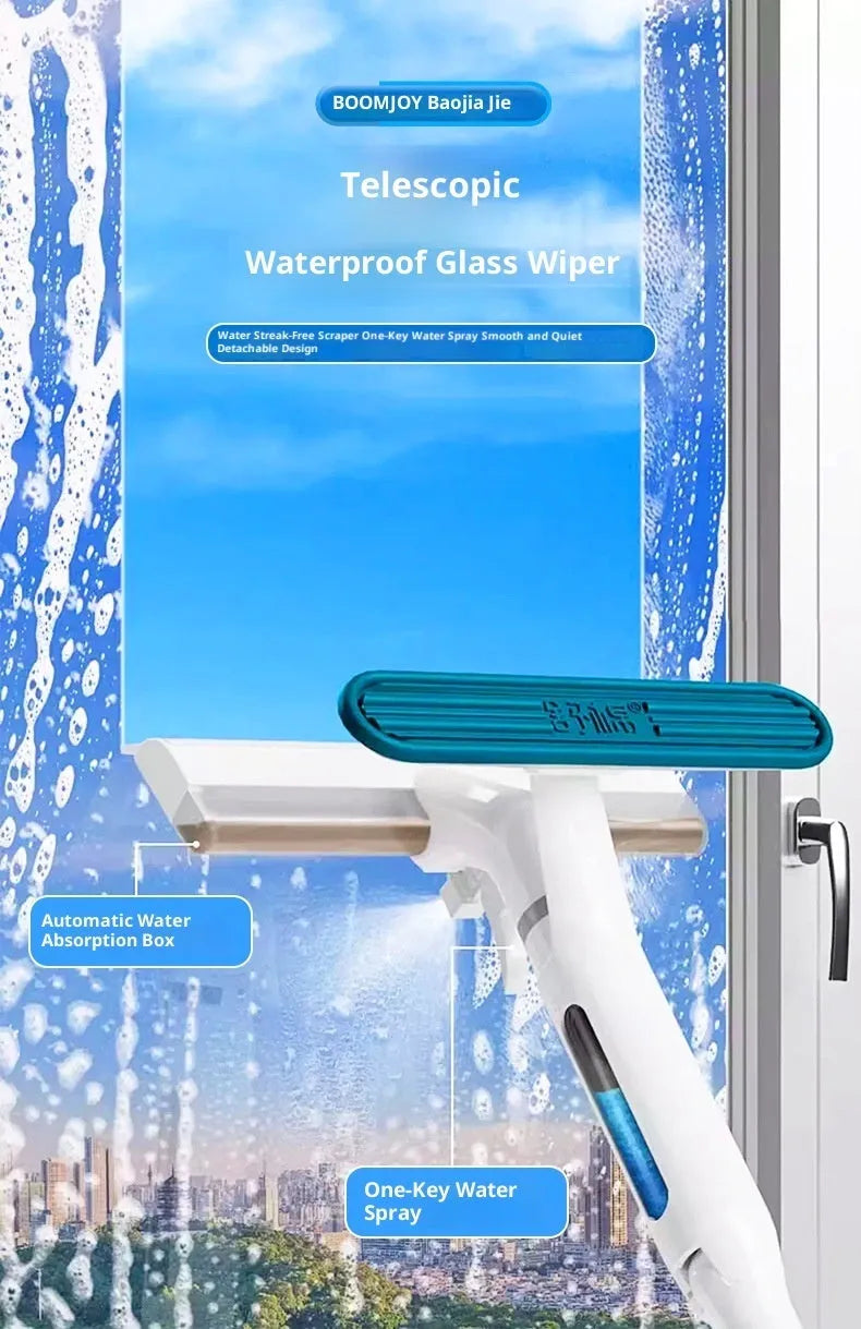 Retractable anti-drip glass wiper with plastic handle and detachable cleaning cloth for household window cleaning