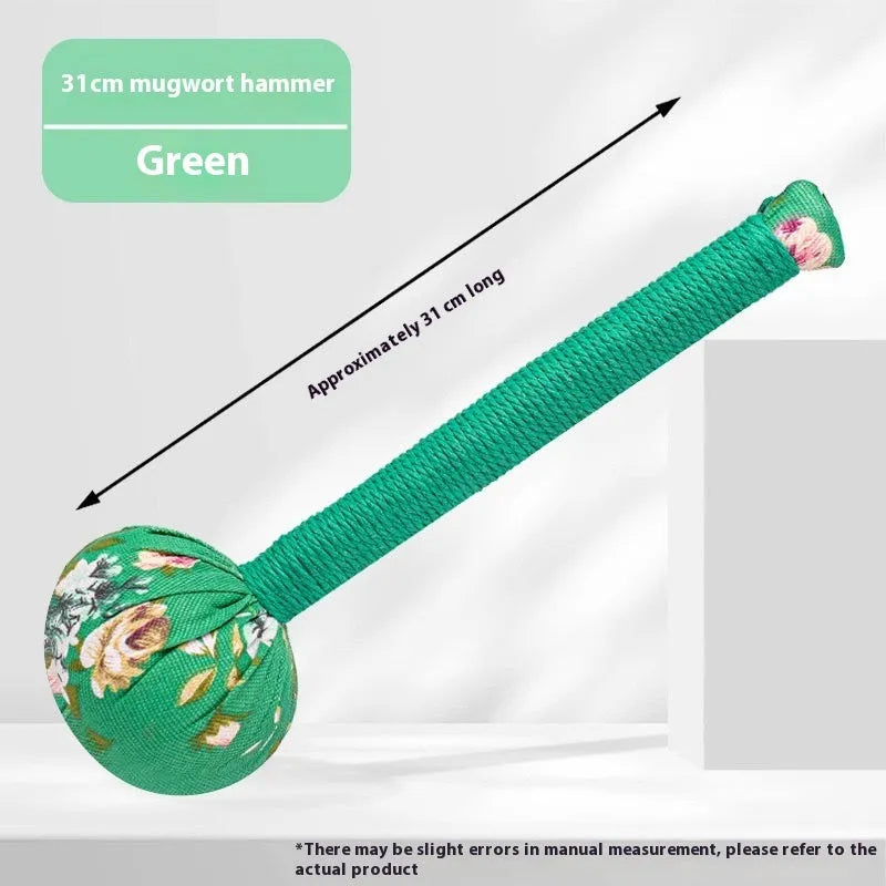 Argy wormwood hand-held massage hammer in green, shown with 26cm and 31cm size options.