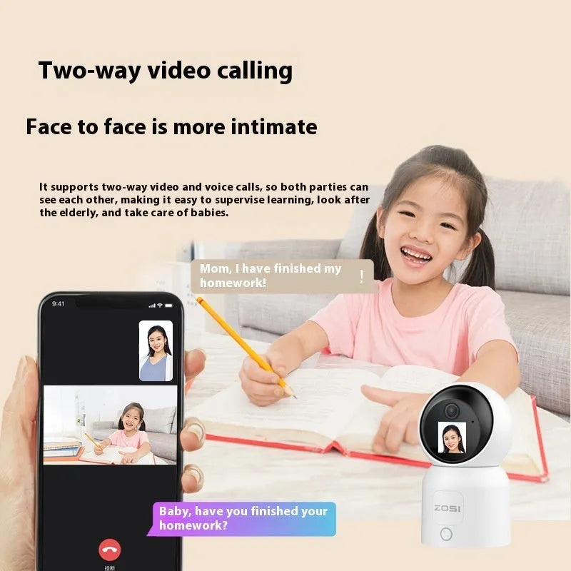 Zhou Shi white plastic wireless indoor security camera mounted on a wall bracket