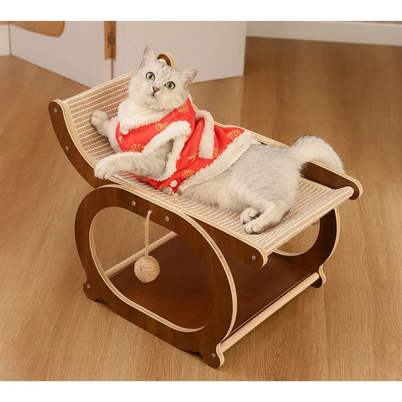 Solid wood cat scratcher mat with sisal scratching surface, shown in wood colour.