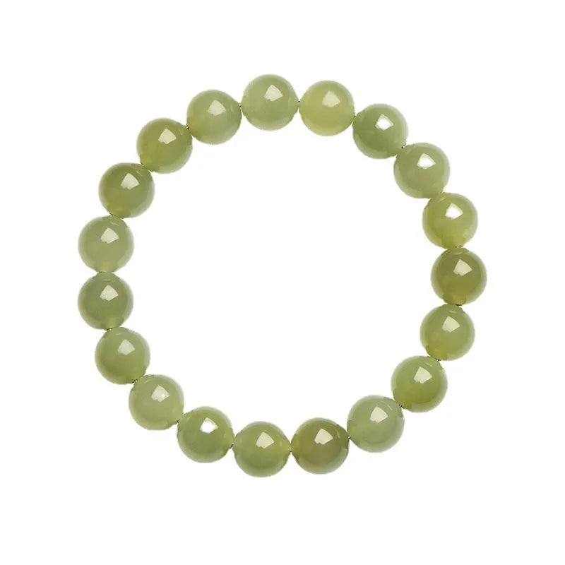 Hetian jade bracelet with polished round beads in ice-like clear colours, 4mm to 10mm sizes, unisex style