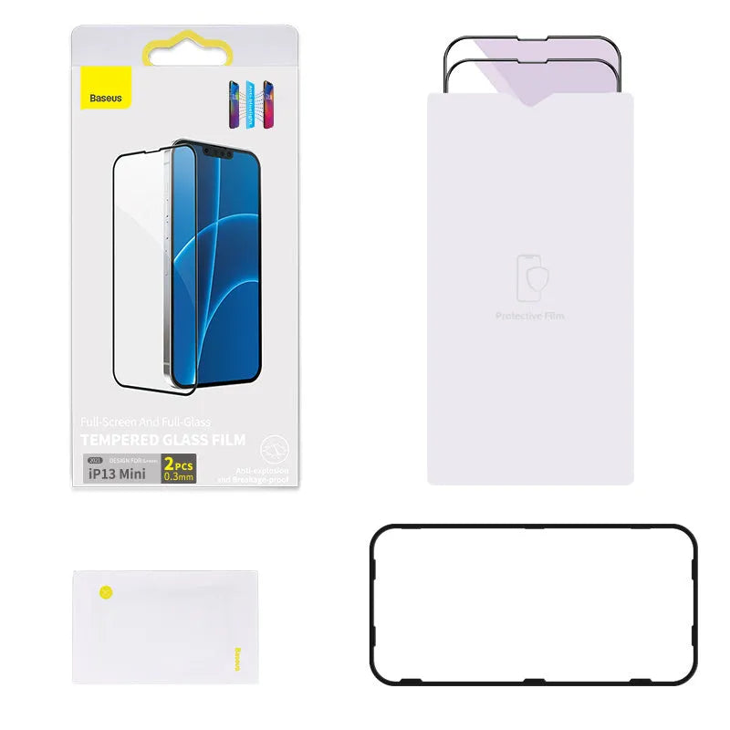 0.3mm anti blue light tempered glass screen protector for iPhone 5.4 inch model, black, with installation tool