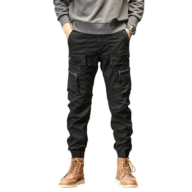 Cotton Japanese style overalls straight leg trousers for men in four colours black khaki army green gray sizes 29-38