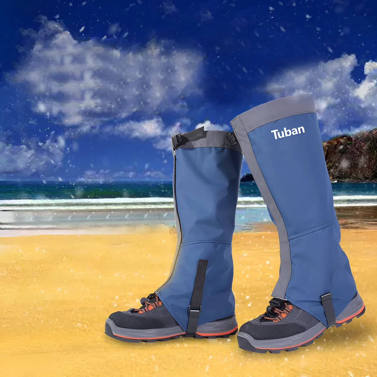 Outdoor snow kneepad made of 420D nylon fabric, waterproof and breathable, 3D draping design, available in black blue orange sizes L M