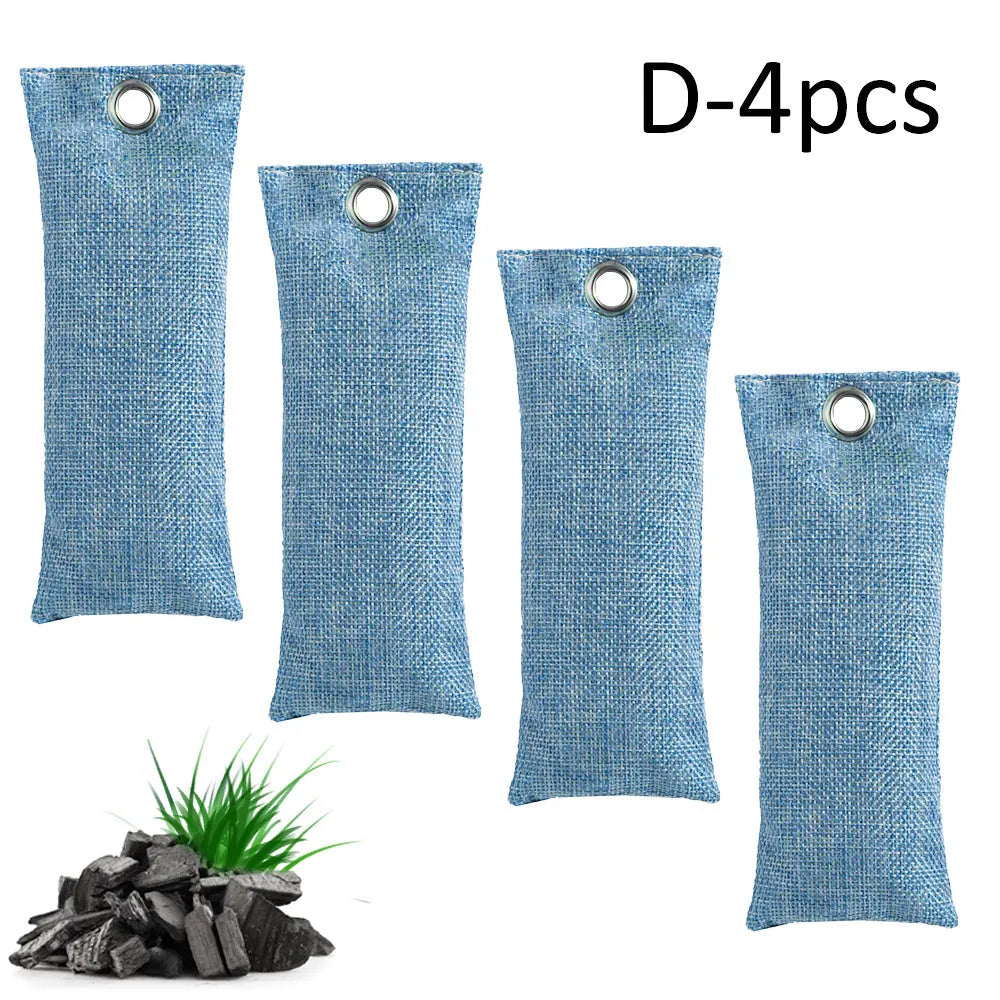 Black bamboo charcoal deodorising bag for shoes measuring 16.5 by 6.5 centimetres