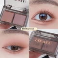 DIKALU two-tone eyeshadow compact showing pink and black shades with matte and shimmer finishes.