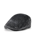 Men's forward baseball cap style hat with flat top crown design in denim blue cotton fabric