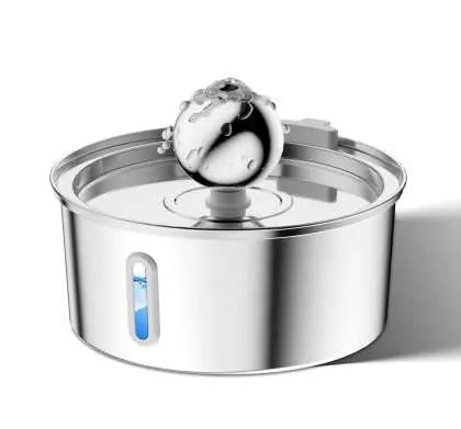 Stainless steel pet water dispenser with large 4-litre tank and selectable water outlet design