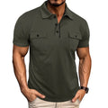 Men's summer lapel button polo shirt with pockets, short sleeves, cotton blend, loose fit, eight colour options