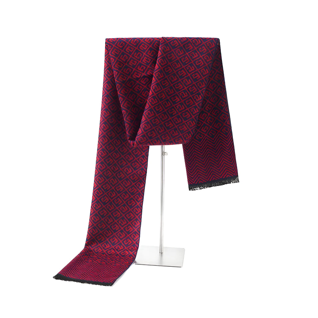 Men's winter scarf in silk and cashmere blend, approximately 180cm long, available in black and grey colours