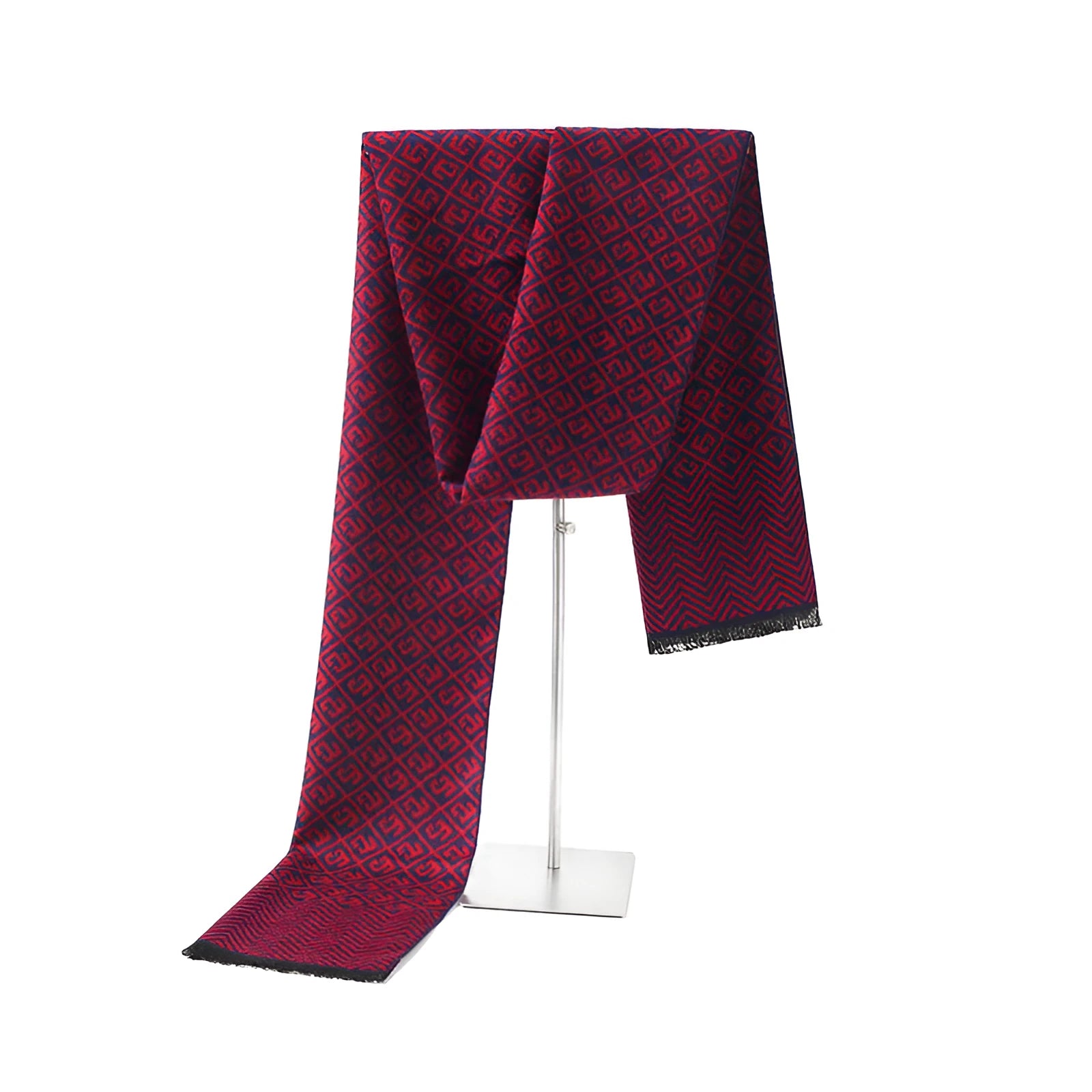 Men's winter scarf in silk and cashmere blend, approximately 180cm long, available in black and grey colours