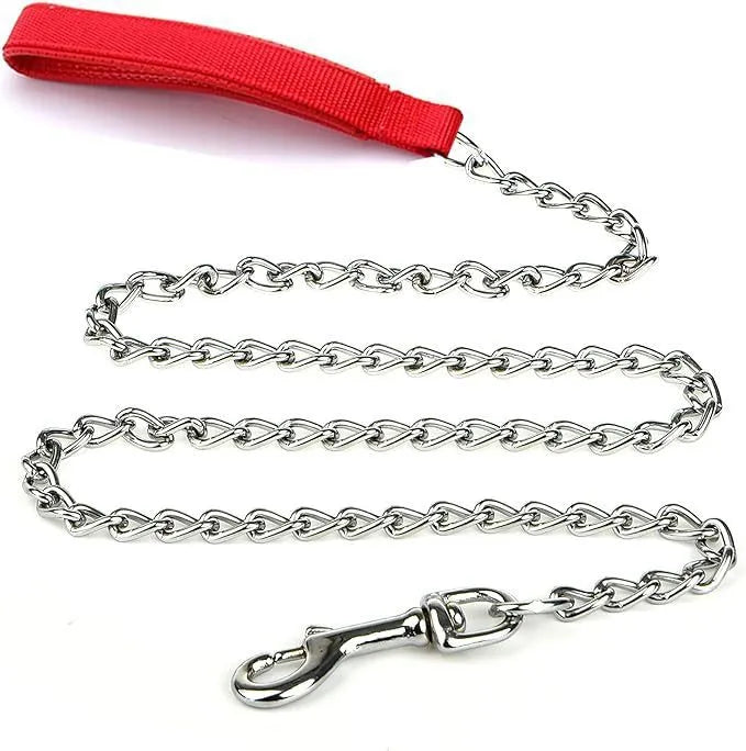 Heavy duty metal dog leash with soft padded handle showing black colour option