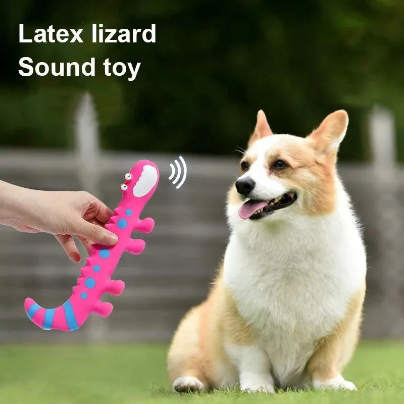Green latex lizard squeaky dog chew toy for small and medium dogs