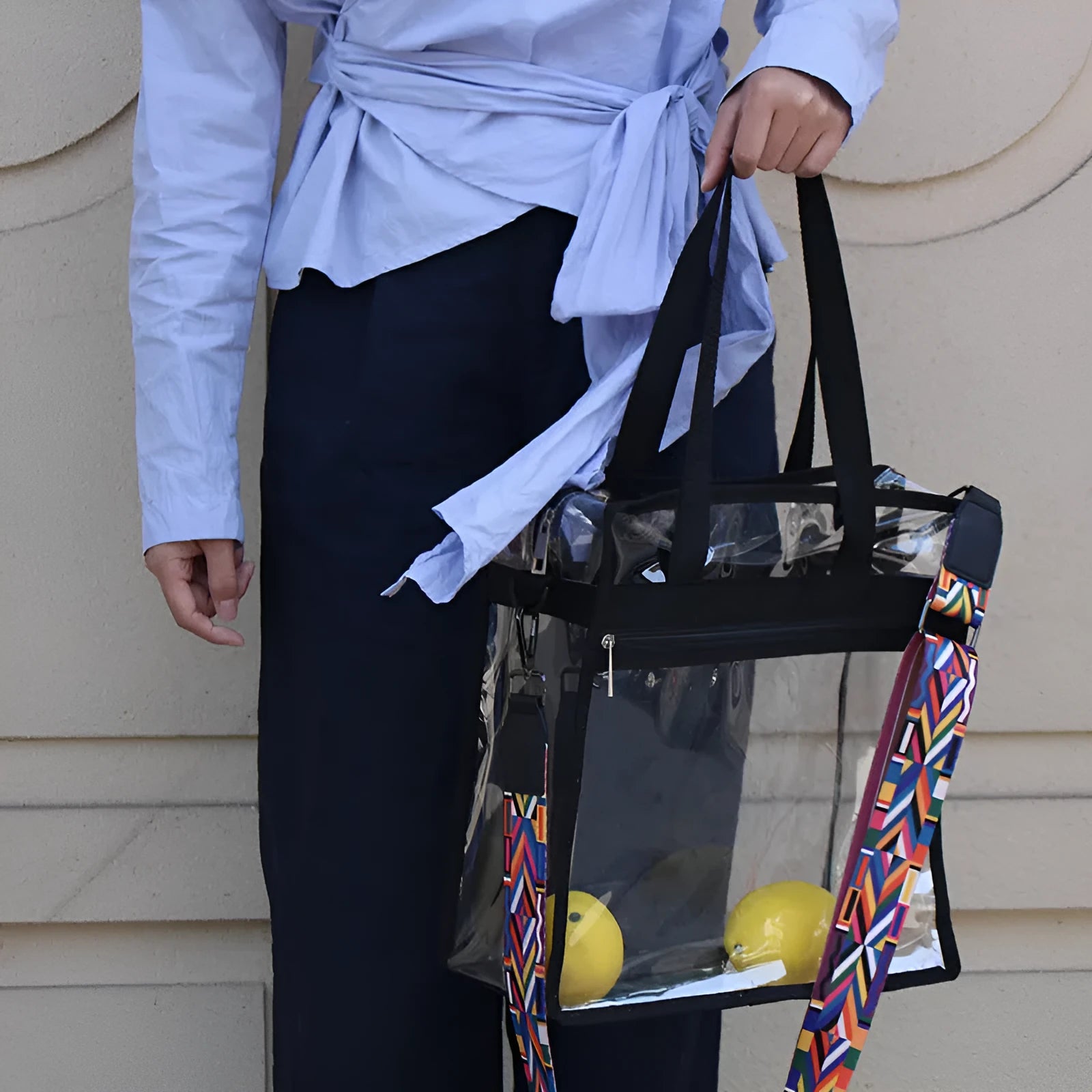 Women's transparent PVC messenger bag with crossbody strap in multiple colour options