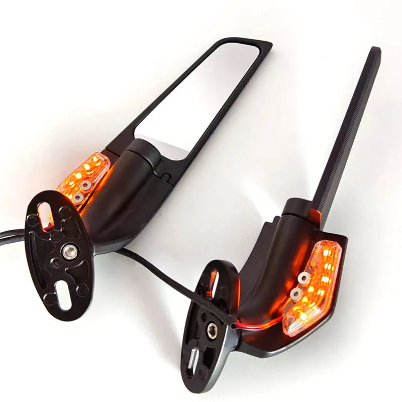 Pair of yellow light motorcycle rearview mirror reflectors with aluminium alloy housing and convex lens
