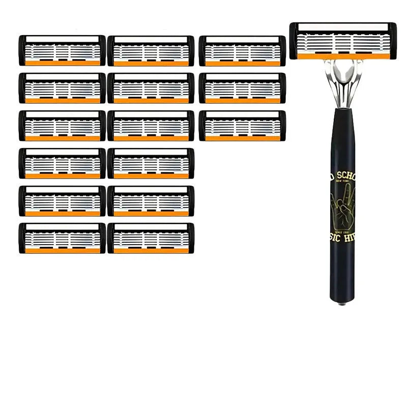 Black manual shaver holder with six-layer finger grip handle and multiple blade rests