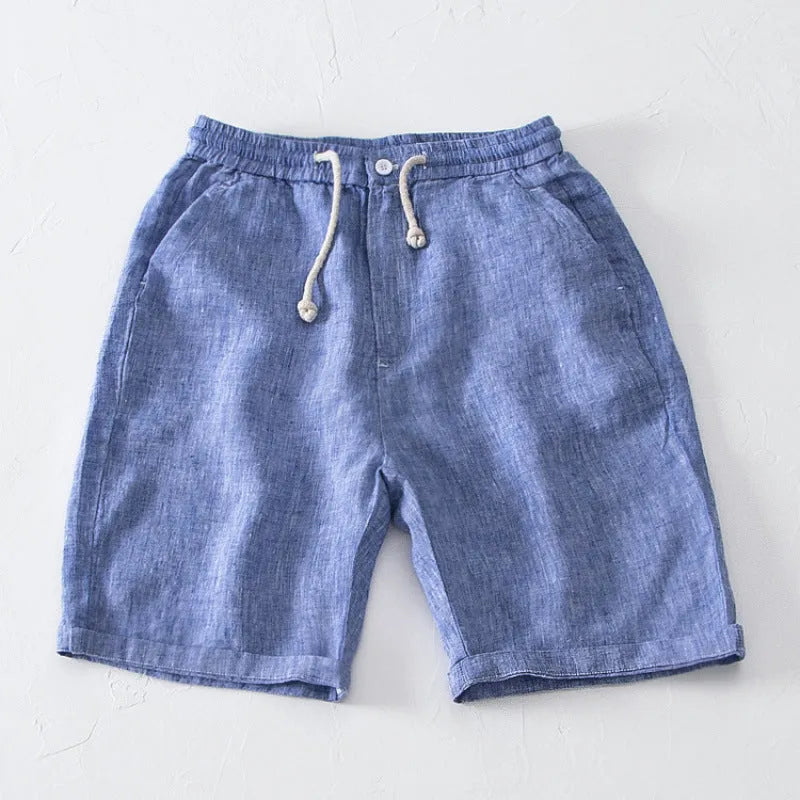 Men's summer thin loose tapered linen pants in black, high waist, loose fit