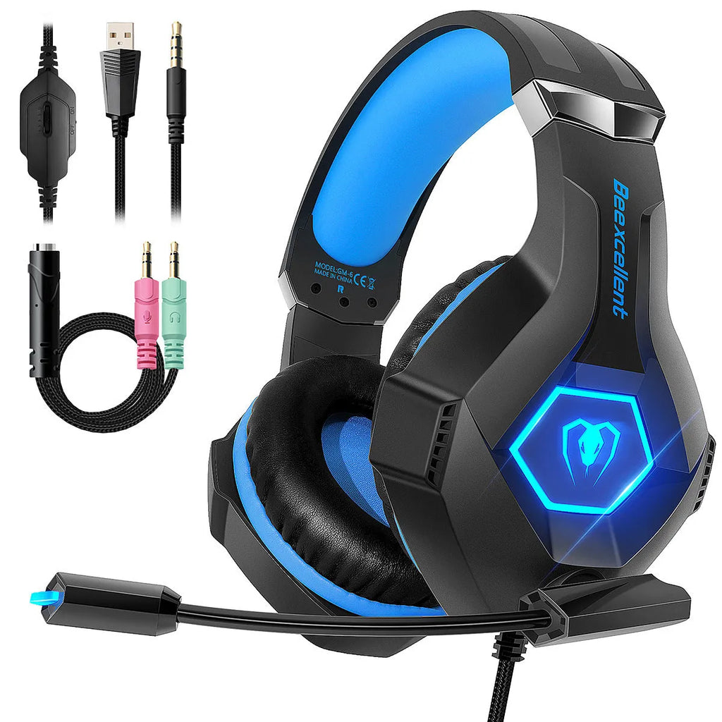 Thunder Wear gaming headset with LED lighting and omnidirectional microphone in black with coloured accents