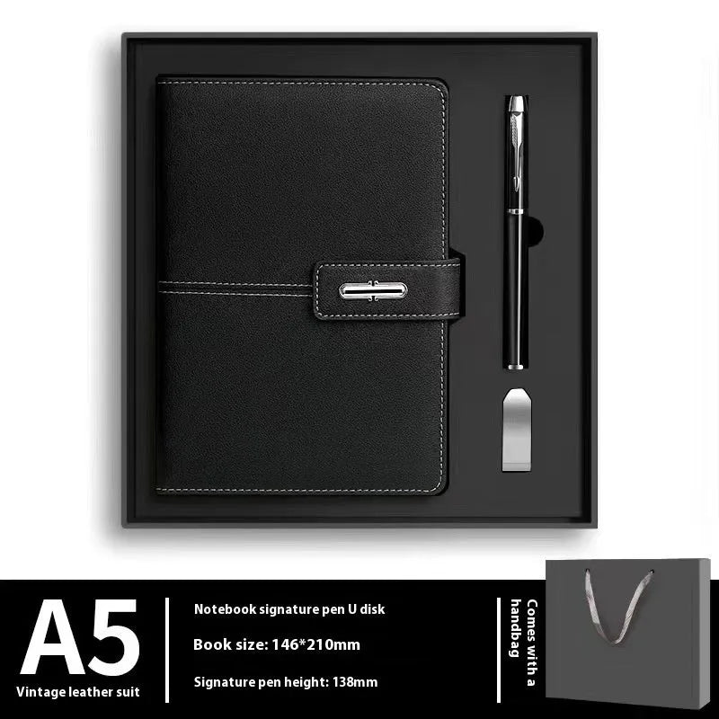 A5 notebook with PU leather cover in various colour options including black, red, green, blue, and orange
