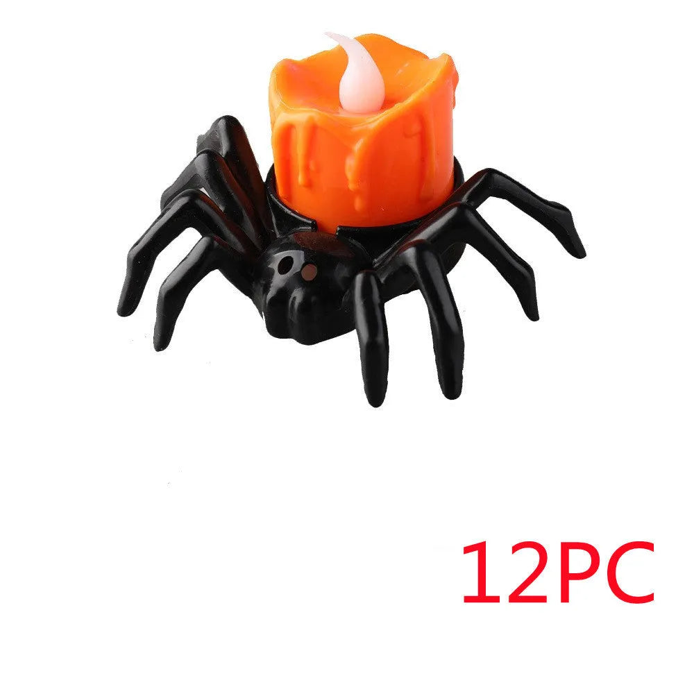 Plastic Halloween spider candlestick ornament measuring 7x8.5x5cm with battery-powered light