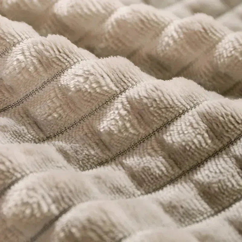 Dog bed with a soft fleece blanket on a cushion mat, shown in green and coffee colour options.