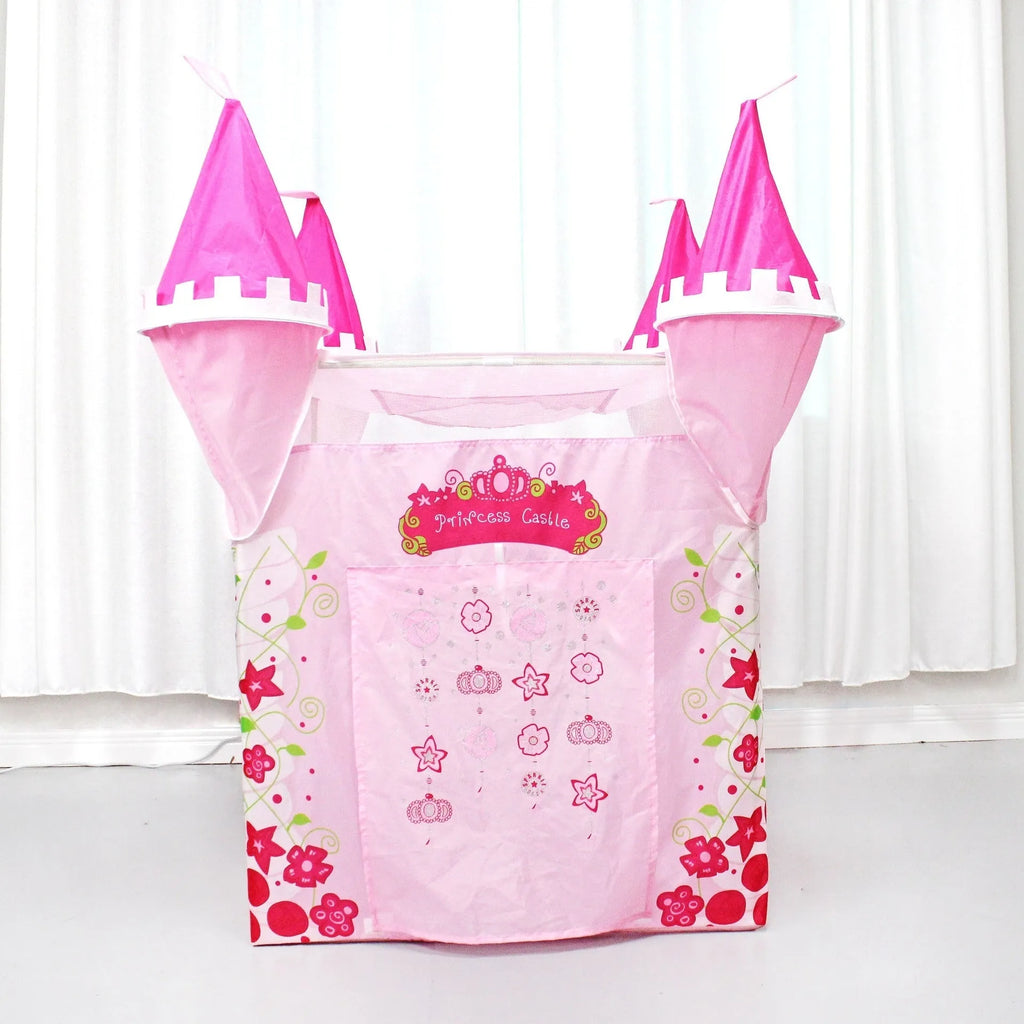 Children's princess castle folding tent with castle pattern design made of polyester taffeta