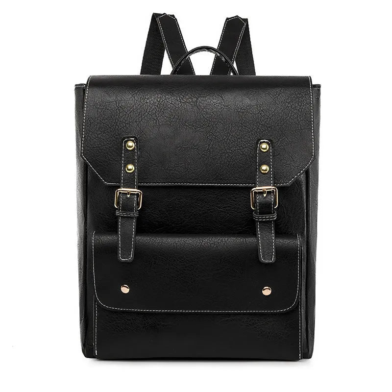 Korean style retro simple backpack in soft PU material showing ventilation features