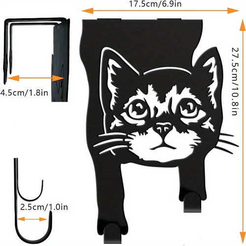 Black cat silhouette wall hook with adhesive backing for no-drill mounting