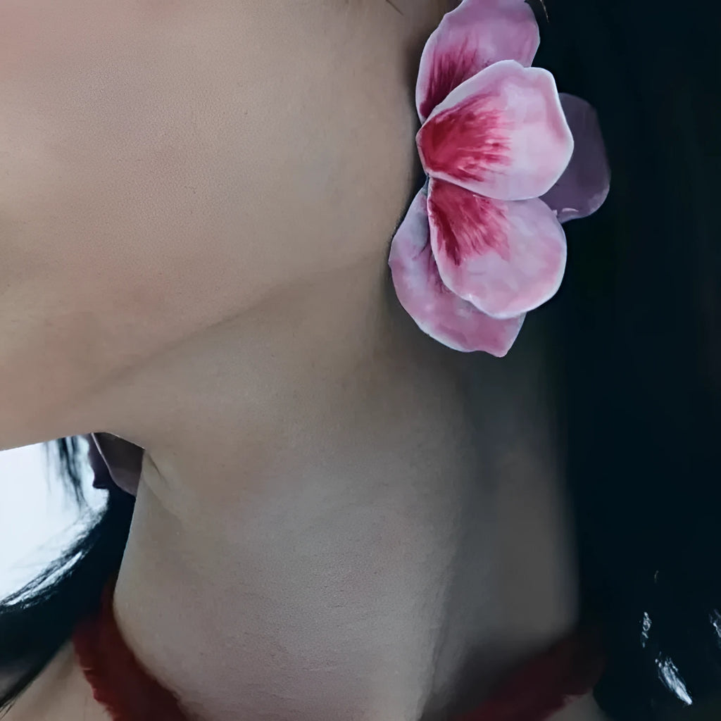 Pastoral style alloy flower stud earrings with oil-spot glaze finish in floral designs
