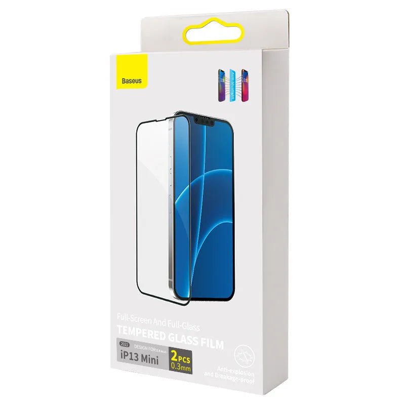 0.3mm anti blue light tempered glass screen protector for iPhone 5.4 inch model, black, with installation tool