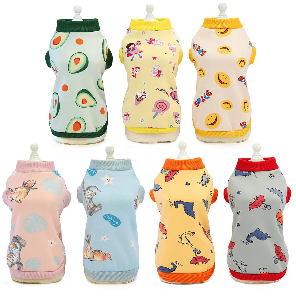 Yellow dinosaur design cotton cat clothes for autumn winter, casual style, available in multiple sizes