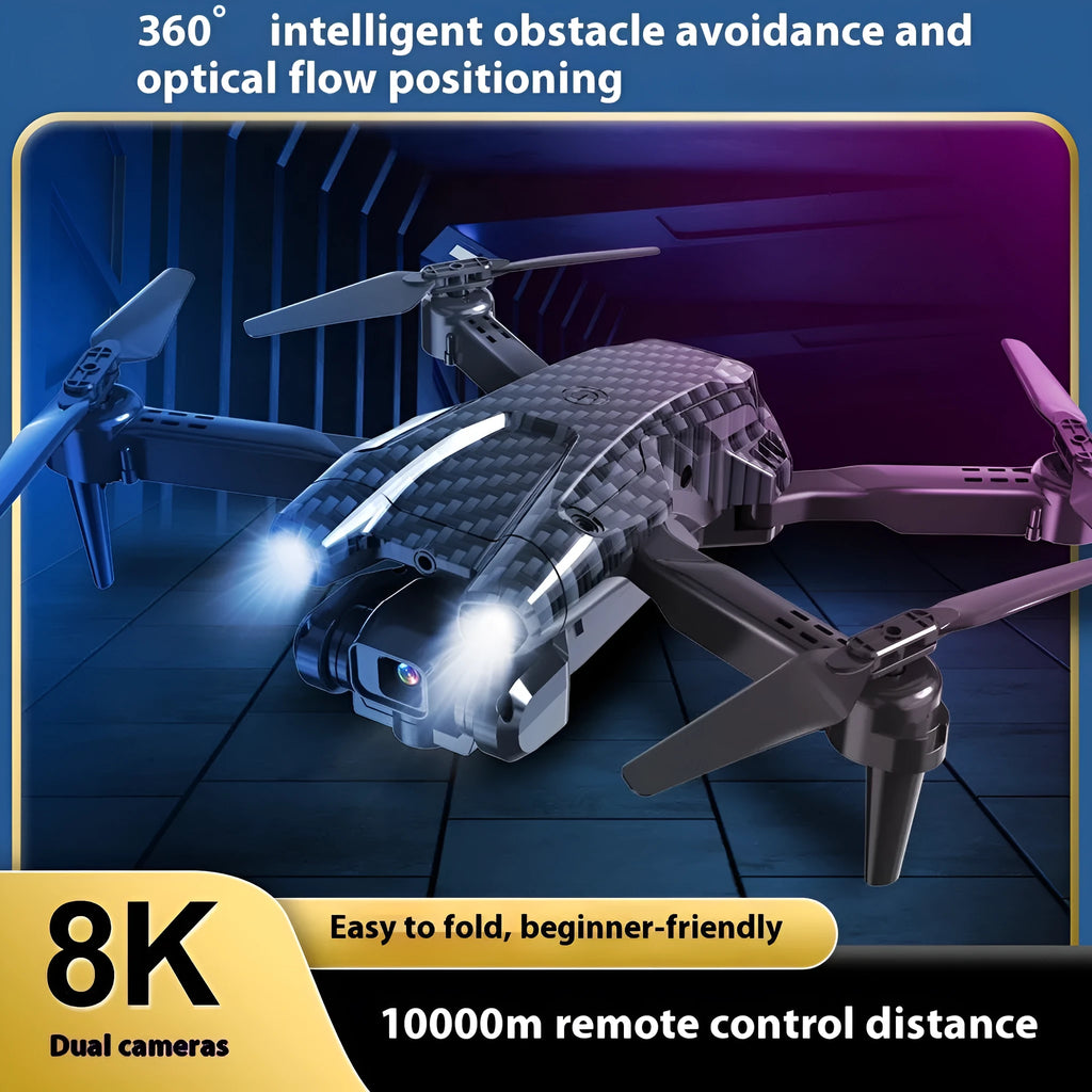 S138 black folding obstacle avoidance drone with dual camera and carbon fibre appearance on display