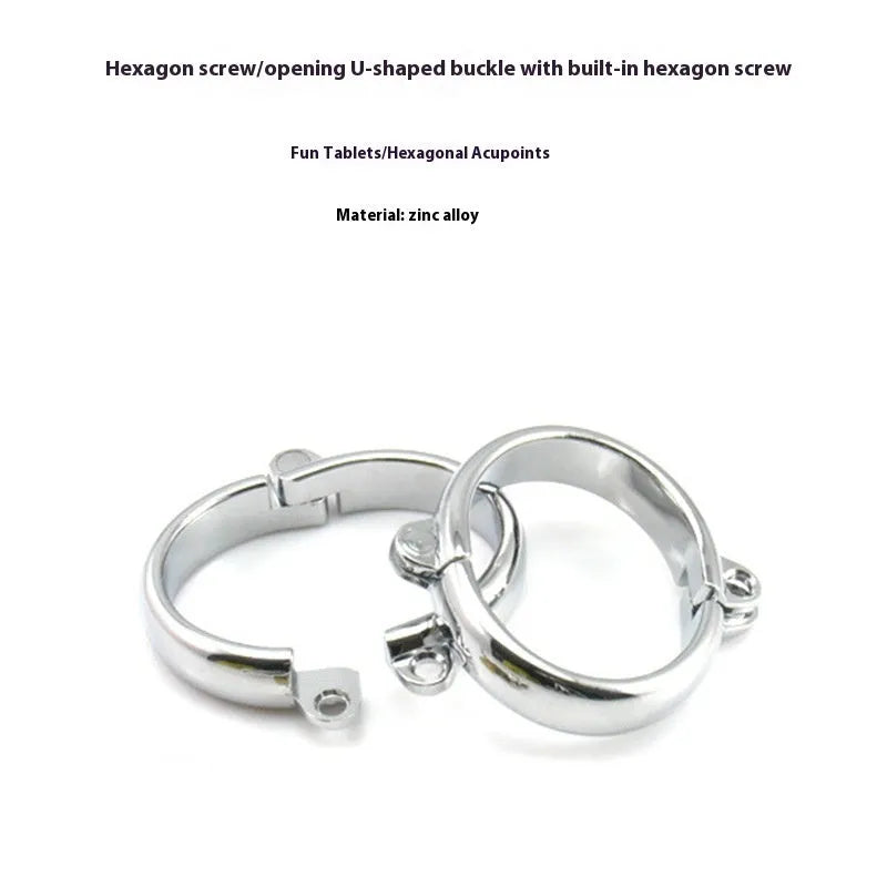 Silver zinc alloy handcuffs and footcuffs set with stainless steel detailing for adult role-play