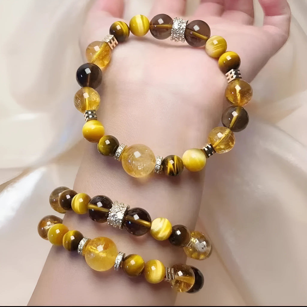 Natural yellow 10mm artificial crystal beads bracelet with string design