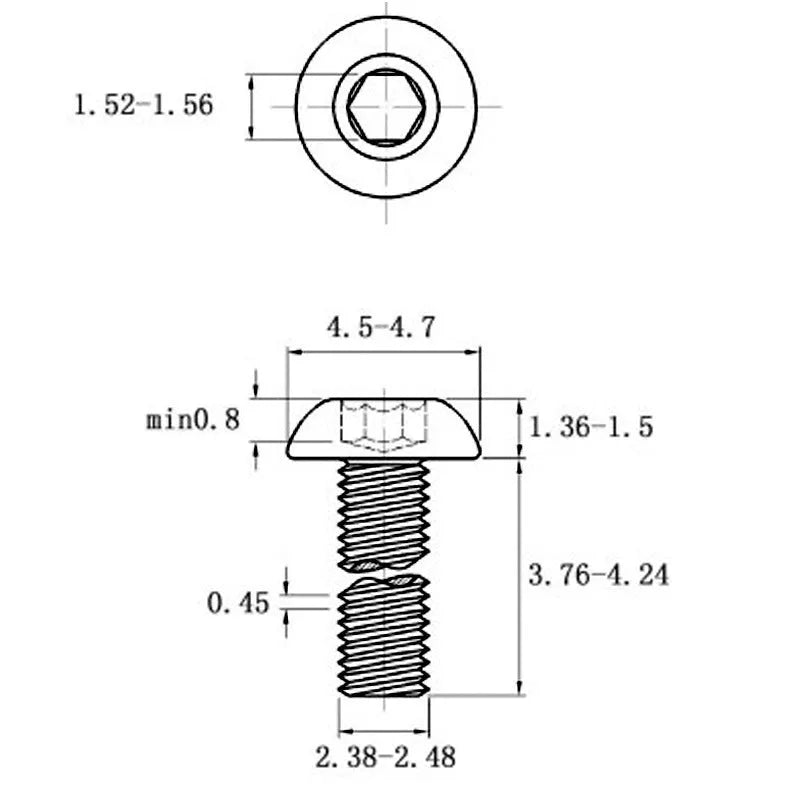 Stainless steel half round head pan head hexagon screw with hexagon drive and whitewash finish