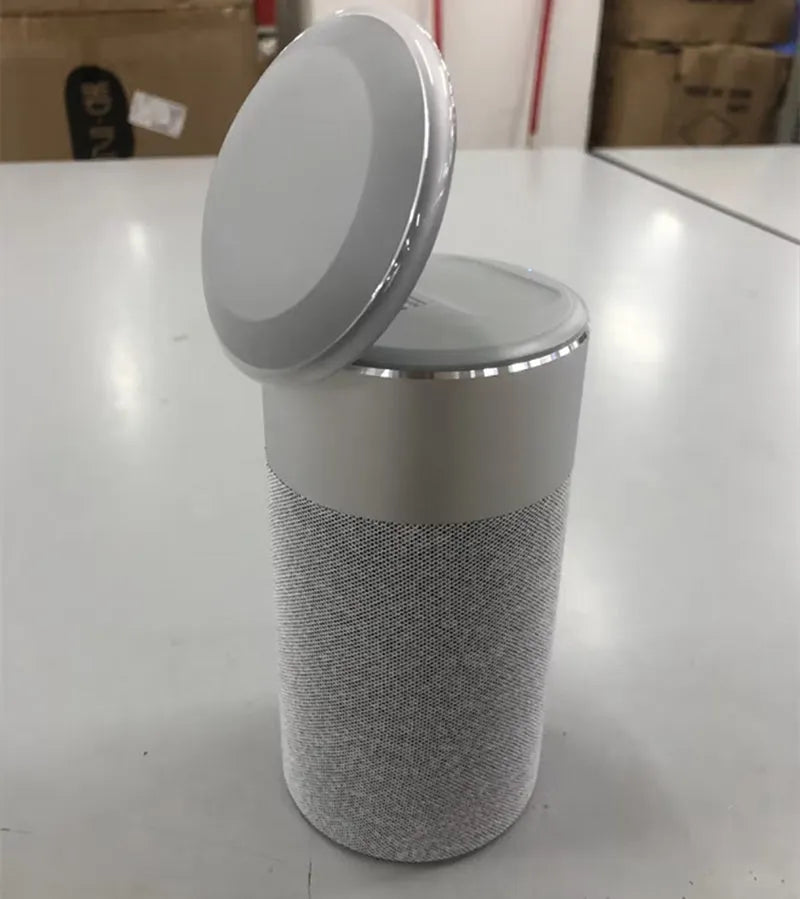 3-in-1 multi-function wireless charger Bluetooth speaker with touch lamp and phone holder for iPhone and AirPods in Gold