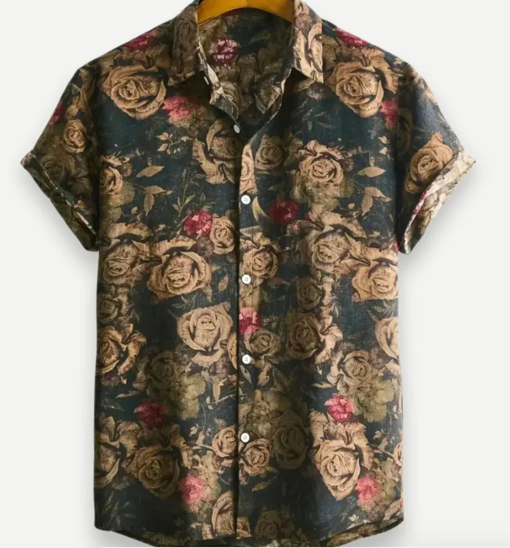 Hawaiian printing lapel short sleeve shirt in floral pattern with polyester fabric and digital print, available in multiple colours