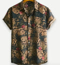 Hawaiian printing lapel short sleeve shirt in floral pattern with polyester fabric and digital print, available in multiple colours