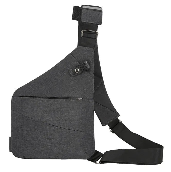 Men's canvas shoulder chest pack bag 20-35L black left shoulder style with zipper closure