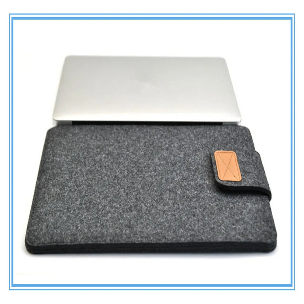 Felt laptop bag clamshell case in khaki colour for 11-15 inch tablets and notebooks with frosted texture